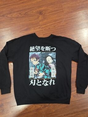 Black Anime Graphic Crewneck Sweater - Demon Slayer
